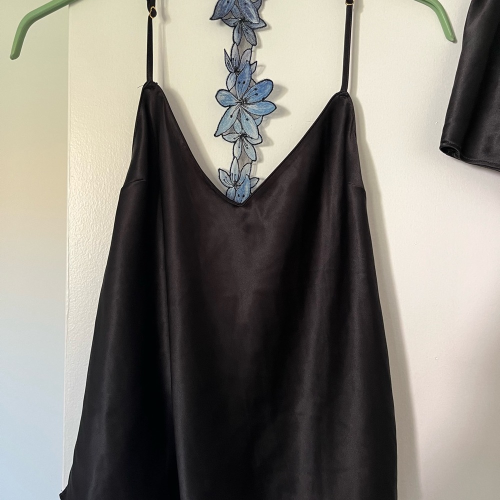 Victoria's Secret Black Camisole with Blue Floral Detail